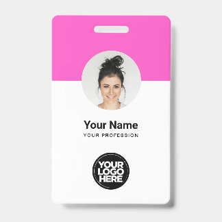 Custom Employee Modern ID Card Pink QR Badge
