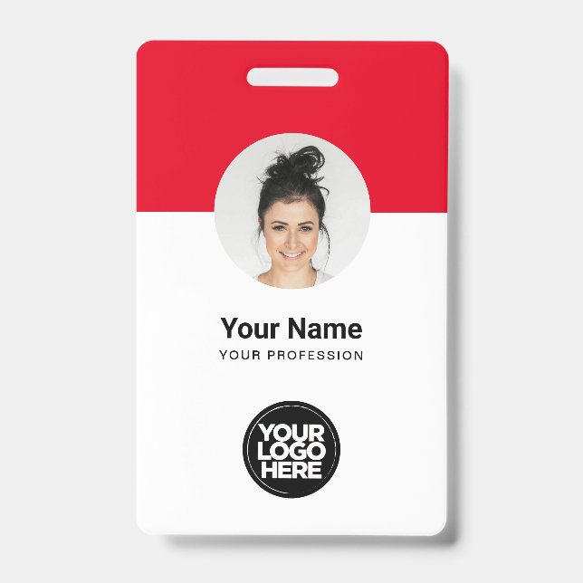 Custom Employee Modern ID Card Red QR Badge (Front)