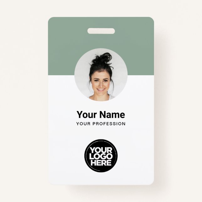 Custom Employee Modern ID Card Sage Green QR Badge ID Badge (Front)