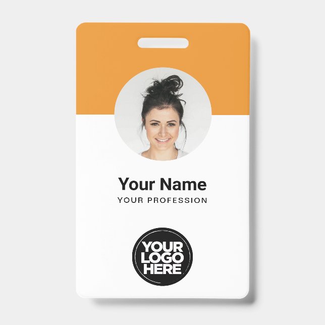 Custom Employee Modern ID Card Tangerine QR Badge (Front)