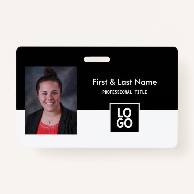 Custom Employee Name Badge Simple Minimal Black ID Badge (Front)