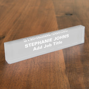 Custom Employee Name Grey Grey White  Minimalist Nameplate