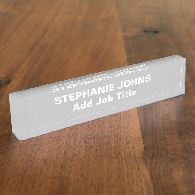 Custom Employee Name Grey Grey White  Minimalist Nameplate (Side)