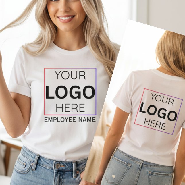 Custom Employee Name Logo| Personalized Staff  T-Shirt (Custom Logo Front & Back - Employee Uniform with Personalized Name)