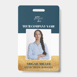 Custom Employee Name Logo Photo green ID Badge