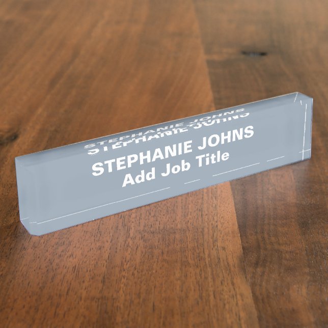 Custom Employee Name Minimalist Dusty Blue White Nameplate (Side)