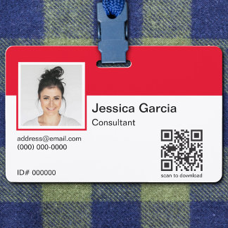 Custom Employee Name Photo And QR Code Red ID Badge