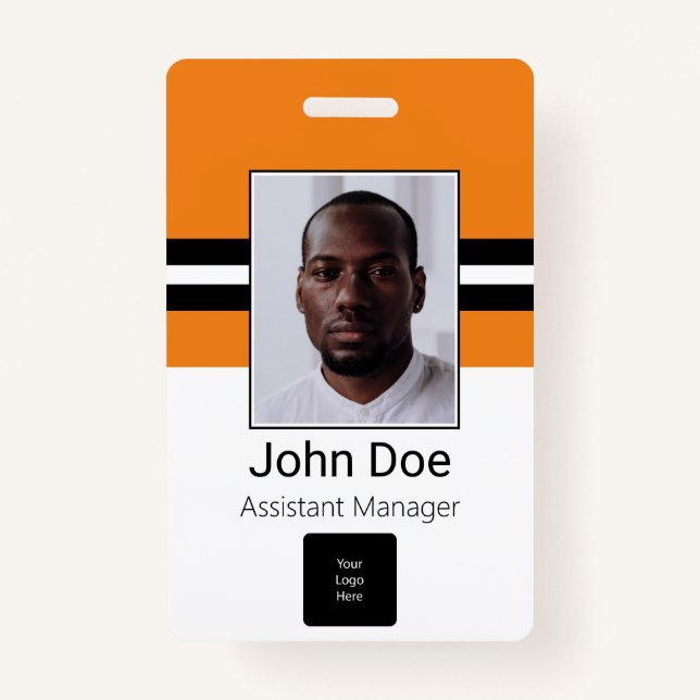 Custom Employee Name, Photo, Bar Code, Logo ID Badge (Front)