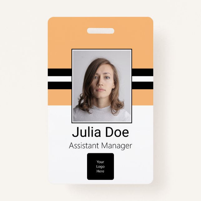 Custom Employee Name, Photo, Bar Code, Logo ID Badge (Front)
