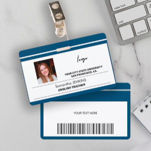 Custom employee name photo logo text bare code ID badge