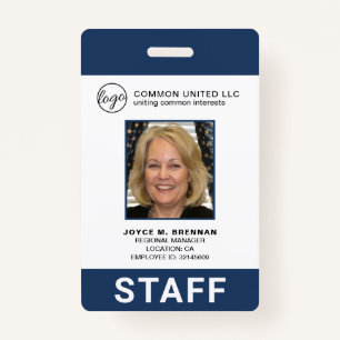 Custom Employee Navy Blue Logo Photo ID ID Badge