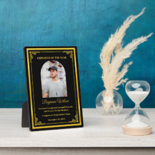Custom Employee Of The Year Photo Logo Gold  Plaque