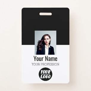Custom Employee Photo, Bar Code, Logo, black Name ID Badge