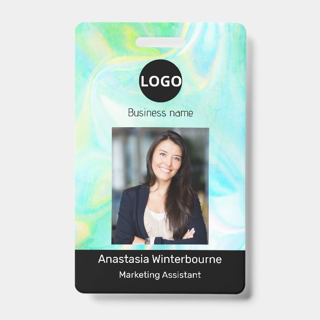 Custom Employee Photo, Bar Code, Logo, holographic ID Badge (Front)