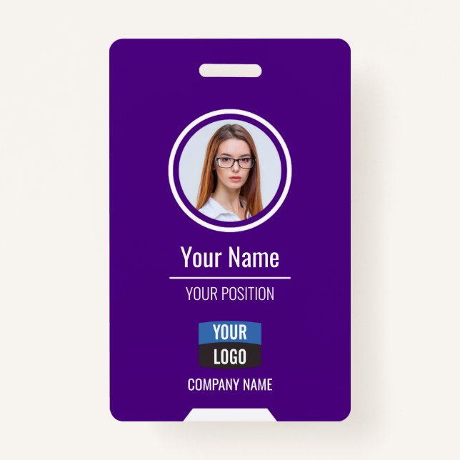 Custom Employee Photo, Bar Code, Logo, Name Badge ID Badge (Front)