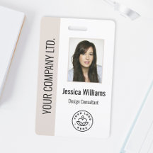 Custom Employee Photo, Bar Code, Logo, Name Beige