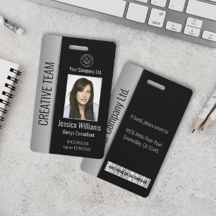 Custom Employee Photo Bar Code Logo Name Black ID Badge