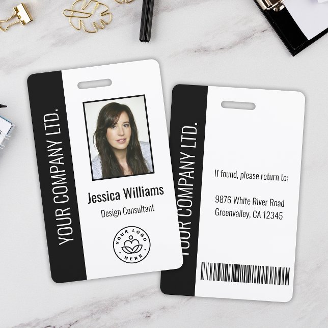 Custom Employee Photo, Bar Code, Logo, Name Black ID Badge (Creator Uploaded)