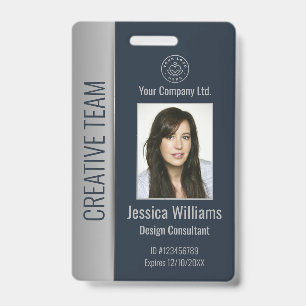 Custom Employee Photo Bar Code Logo Name Blue ID Badge