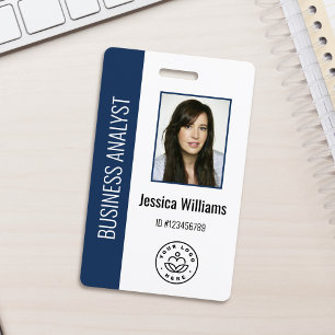 Custom Employee Photo, Bar Code, Logo, Name Blue ID Badge