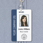 Custom Employee Photo, Bar Code, Logo, Name Blue ID Badge<br><div class="desc">Easily personalise this professional employee photo ID badge with your custom details.</div>