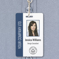 Custom Employee Photo, Bar Code, Logo, Name Blue