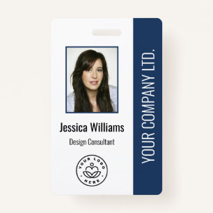 Custom Employee Photo, Bar Code, Logo, Name Blue ID Badge