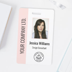 Custom Employee Photo, Bar Code, Logo, Name Blush ID Badge