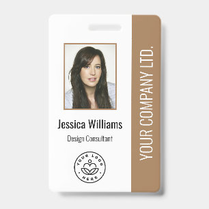 Custom Employee Photo, Bar Code, Logo, Name Brown ID Badge