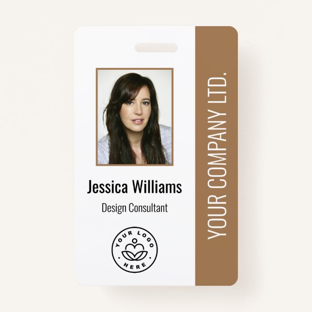 Custom Employee Photo, Bar Code, Logo, Name Brown ID Badge (Front)