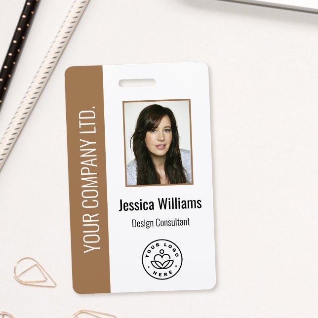 Custom Employee Photo, Bar Code, Logo, Name Brown ID Badge (Creator Uploaded)