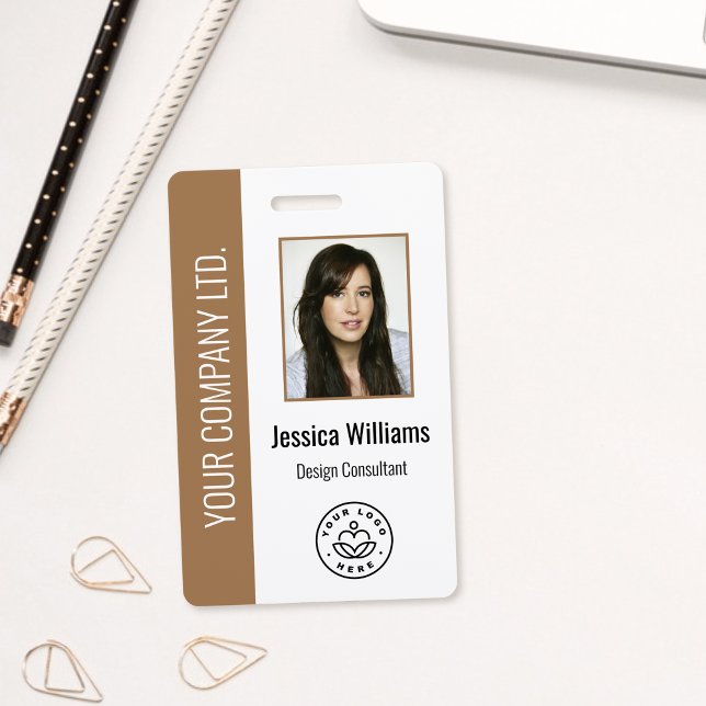 Custom Employee Photo, Bar Code, Logo, Name Brown ID Badge (Creator Uploaded)