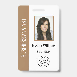Custom Employee Photo, Bar Code, Logo, Name Brown ID Badge