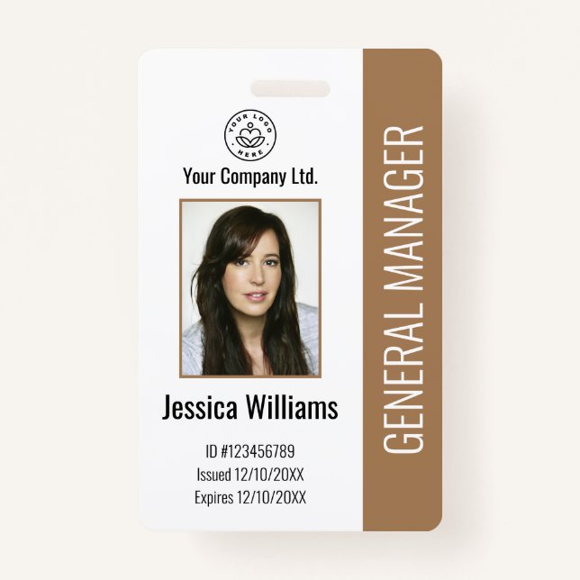 Custom Employee Photo, Bar Code, Logo, Name Brown  ID Badge (Front)