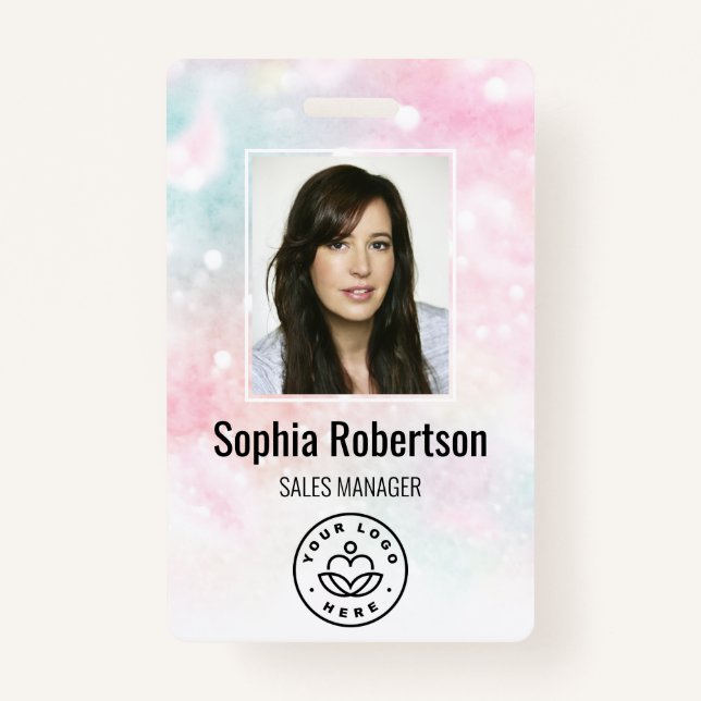 Custom Employee Photo Bar Code Logo Name Glitter ID Badge (Front)
