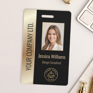 Custom Employee Photo, Bar Code, Logo, Name Gold ID Badge