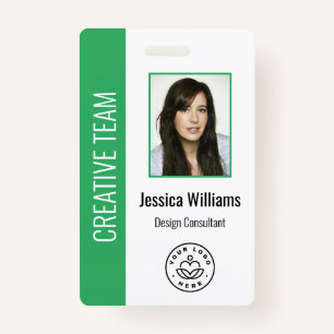 Custom Employee Photo, Bar Code, Logo, Name Green ID Badge