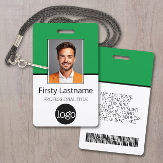 Custom Employee - Photo, Bar Code, Logo Name green ID Badge
