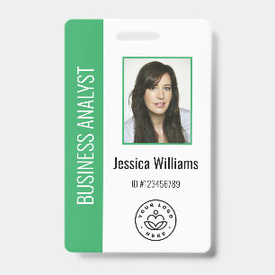 Custom Employee Photo, Bar Code, Logo, Name Green ID Badge