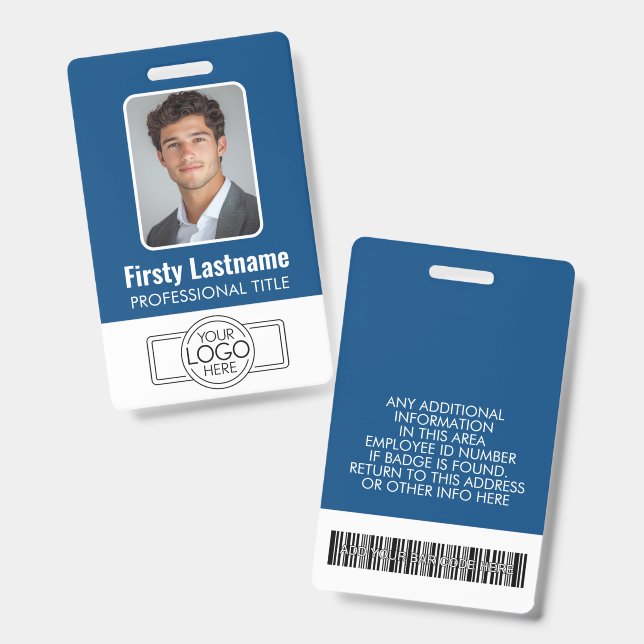 Custom Employee - Photo, Bar Code, Logo, Name ID Badge (Front & Back)