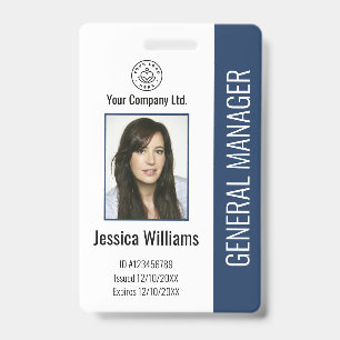 Custom Employee Photo, Bar Code, Logo, Name ID Badge