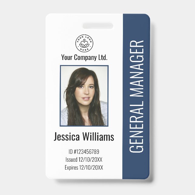 Custom Employee Photo, Bar Code, Logo, Name ID Badge (Front)