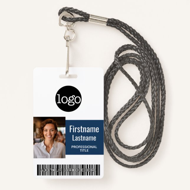 Custom Employee - Photo, Bar Code, Logo, Name ID Badge (Front with Lanyard)