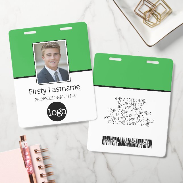 Custom Employee - Photo, Bar Code, Logo, Name ID Badge (Office)