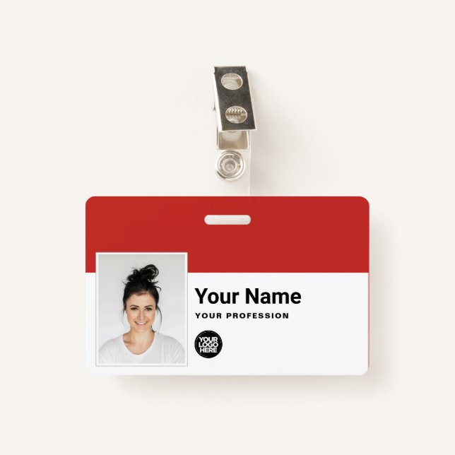 Custom Employee - Photo, Bar Code, Logo, Name ID Badge (Front with Clip)