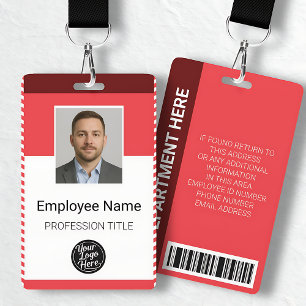 Custom Employee Photo Bar Code Logo Name ID Badge