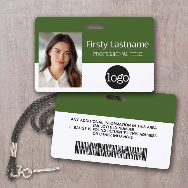 Custom Employee - Photo, Bar Code, Logo, Name ID Badge (Employee ID Badge - Upload your logo, photo and a bar code)