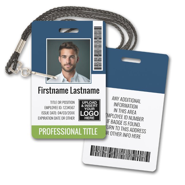 Custom Employee - Photo, Bar Code, Logo, Name ID Badge (Plastic ID Badge - Customize with Employee Photo and Credentials. Black and Red Accents)