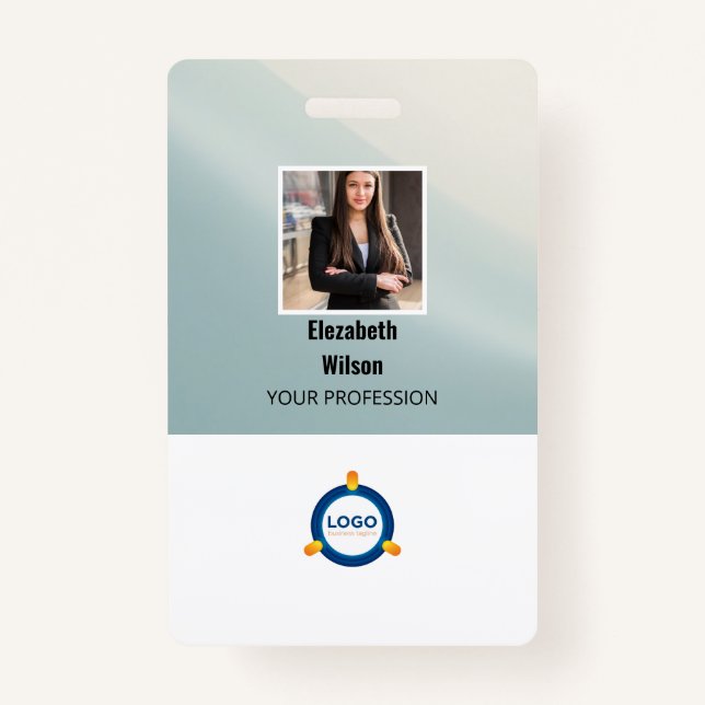 Custom Employee Photo, Bar Code, Logo, Name  ID Badge (Front)