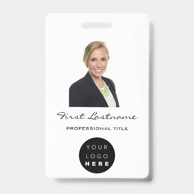 Custom Employee  Photo Bar Code Logo Name Minimali ID Badge (Front)